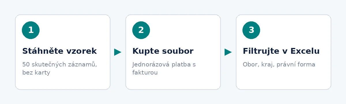 Databáze firem Česká republika: tři kroky: vzorek, nákup, filtrování v Excelu