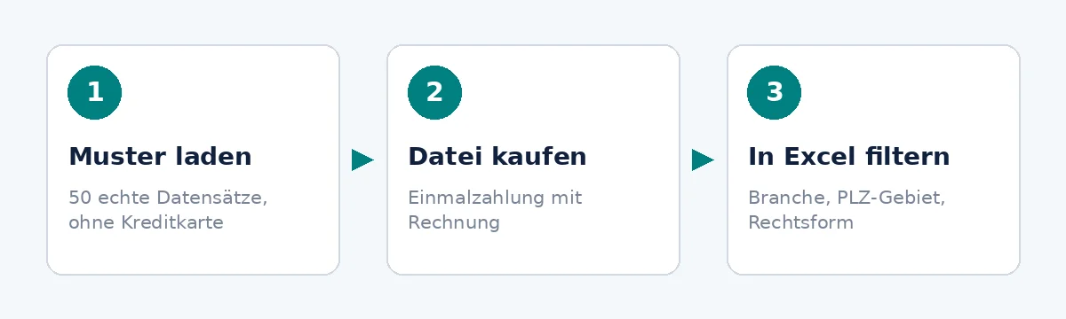 Die Grafik zeigt, wie Sie Firmenadressen Berlin aus der Deutschland-Datei in Excel auswählen.